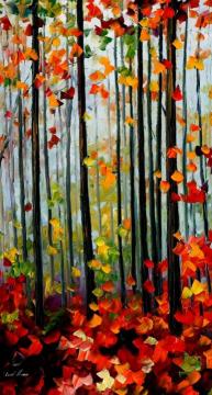 Falling leafs in the forest Artwork by Leonid Afremov