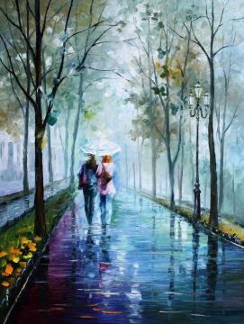 Foggy stroll Artwork by Leonid Afremov