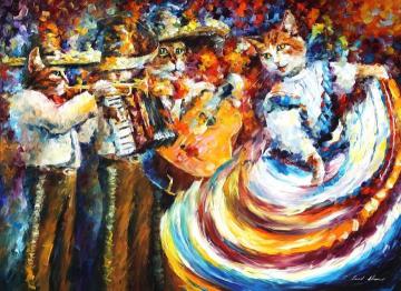 Mariachi cats Artwork by Leonid Afremov