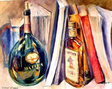 Bottles and books Artwork by Leonid Afremov