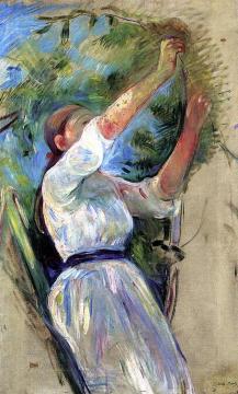 Young Girl Picking Cherries Artwork by Berthe Morisot