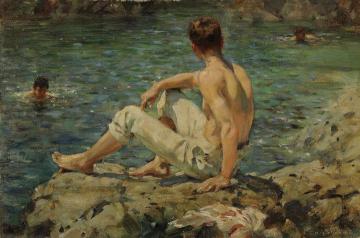 Green And Gold Artwork by Henry Scott Tuke