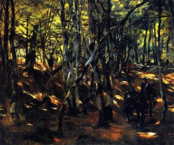Wooded Interior With Horse Patrol Artwork by Wilhelm Trübner