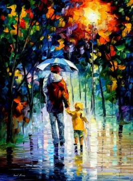 Rainy walk with daddy Artwork by Leonid Afremov