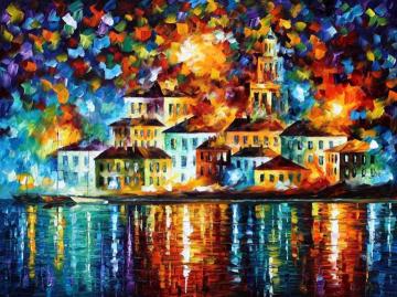 Night harbor Artwork by Leonid Afremov