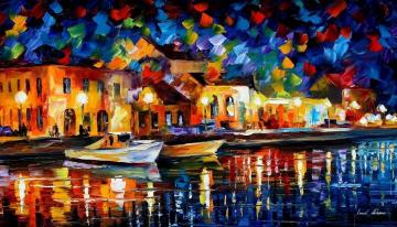 Night riverfront Artwork by Leonid Afremov