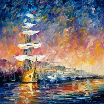 Sailboats in sunris Artwork by Leonid Afremov