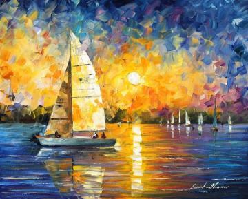 Sailing in the lake Artwork by Leonid Afremov