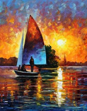Sunset by the lake Artwork by Leonid Afremov