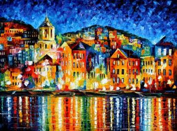 Town at the harbor Artwork by Leonid Afremov