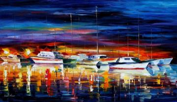 Yacht Club, Night Artwork by Leonid Afremov