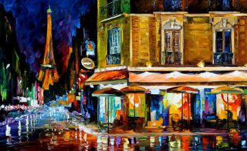 Paris - recruitement cafe Artwork by Leonid Afremov
