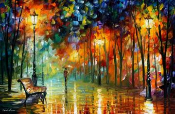 Stroll in the fog Artwork by Leonid Afremov
