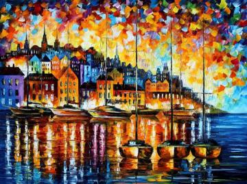 Harbor of corsica Artwork by Leonid Afremov