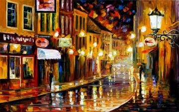Lights Of The Old Town Artwork by Leonid Afremov