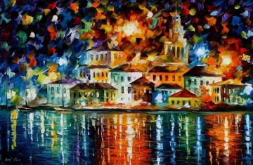 Night harbour Artwork by Leonid Afremov