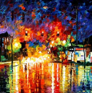 Night traffic lights Artwork by Leonid Afremov