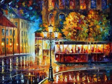 Night trolley Artwork by Leonid Afremov