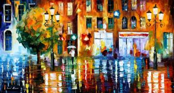 Rainy city Artwork by Leonid Afremov