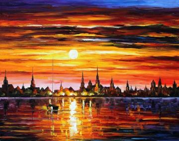 Sunset in barcelona Artwork by Leonid Afremov