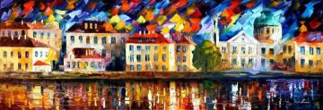 Town By The Riverside Artwork by Leonid Afremov