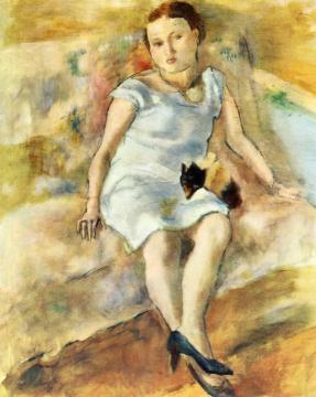 Young Woman with a Little Dog Artwork by Jules Pascin