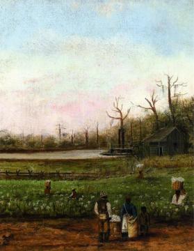 Cottonfield With Bayou, Steamboat, Road, Cabin And Fieldhands Artwork by William Aiken Walker