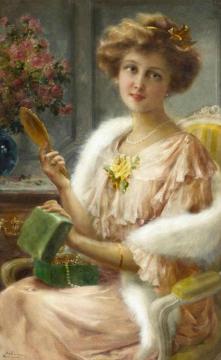 A Young Lady With A Mirror Artwork by Emile Vernon