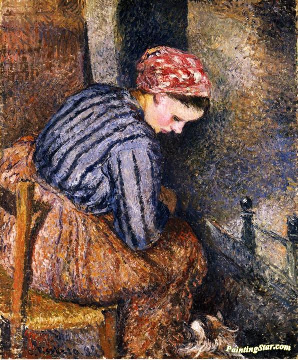 Peasant Woman Warming Herself Artwork by Camille Pissarro