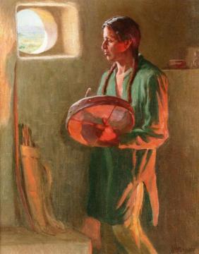 At a Pueblo Window - Taos Artwork by Joseph Henry Sharp