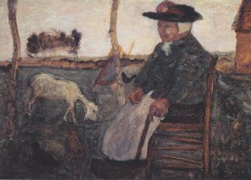 Old farmer with a goat Artwork by Paula Modersohn-Becker