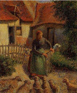 Shepherdess Bringing in the Sheep Artwork by Camille Pissarro