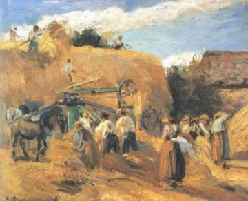 The Threshing Machine Artwork by Camille Pissarro