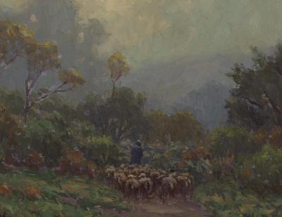 Misty Morning, Shepherd With Flock Artwork by Granville Redmond