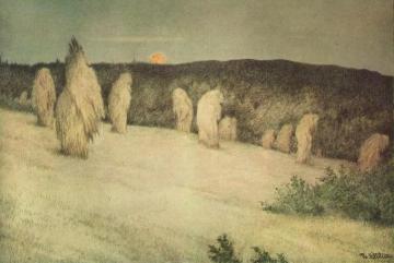 Stooks Of Corn In Moonlight Artwork by Theodor Kittelsen