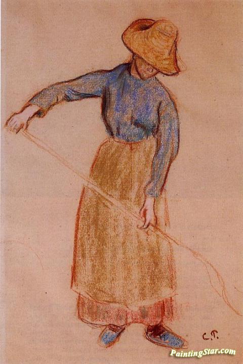 Peasant with a Pitchfork Artwork by Camille Pissarro
