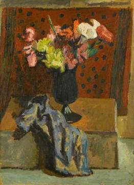 Flowers Against Chintz Artwork by Duncan Grant