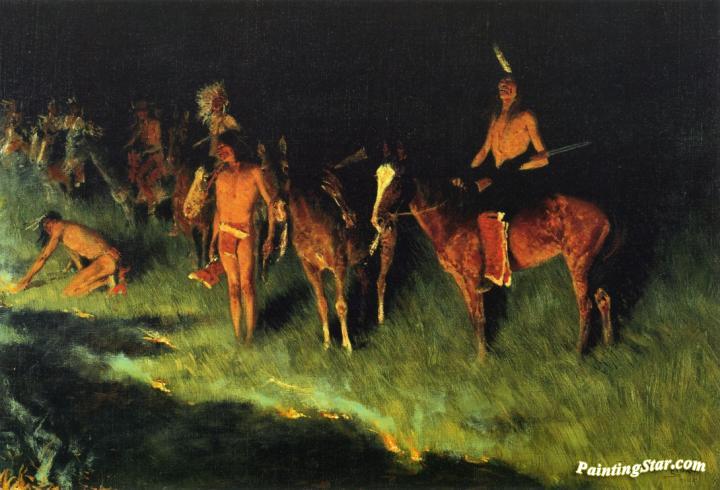 The Grass Fire Artwork by Frederic Remington