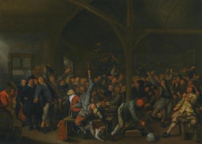 A Raucous Tavern Interior With Peasants Dancing And Making Music Artwork by Jan Miense Molenaer