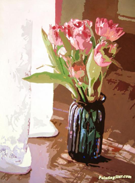 Tulips in Blue Glass Artwork by David Lloyd Glover