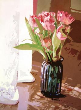 Tulips in Blue Glass Artwork by David Lloyd Glover