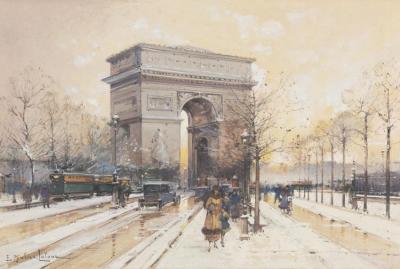 L'arc De Triomphe Sous La Neige Artwork by Eugene Galien-Laloue