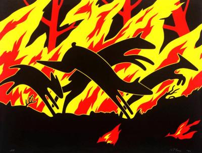 Animals Running Through Fire,1970 Artwork by Nicholas Monro