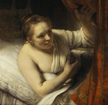 A Woman In Bed Artwork by Rembrandt van Rijn