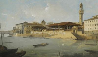 Florence, A View Of The Arno With The Tiratoio Delle Grazie Artwork by Ippolito Caffi