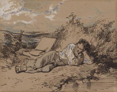 Young Artist Asleep By A Stream,1859 Artwork by Paul Gavarni