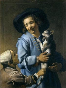 Youths playing with the cat Artwork by Abraham Bloemaert