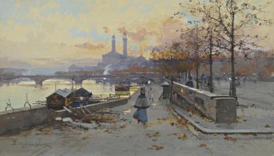 Au Quai Artwork by Eugene Galien-Laloue