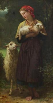 L'Agneau Nouveau-Ne (The Shepherdess) Artwork by William Adolphe Bouguereau