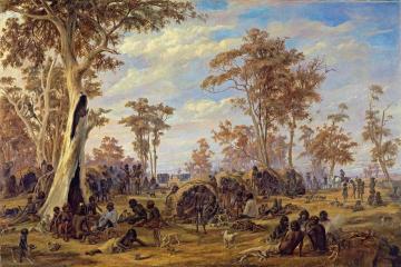 Adelaide, a tribe of natives on the banks of the river Torrens Artwork by Alexander Schramm